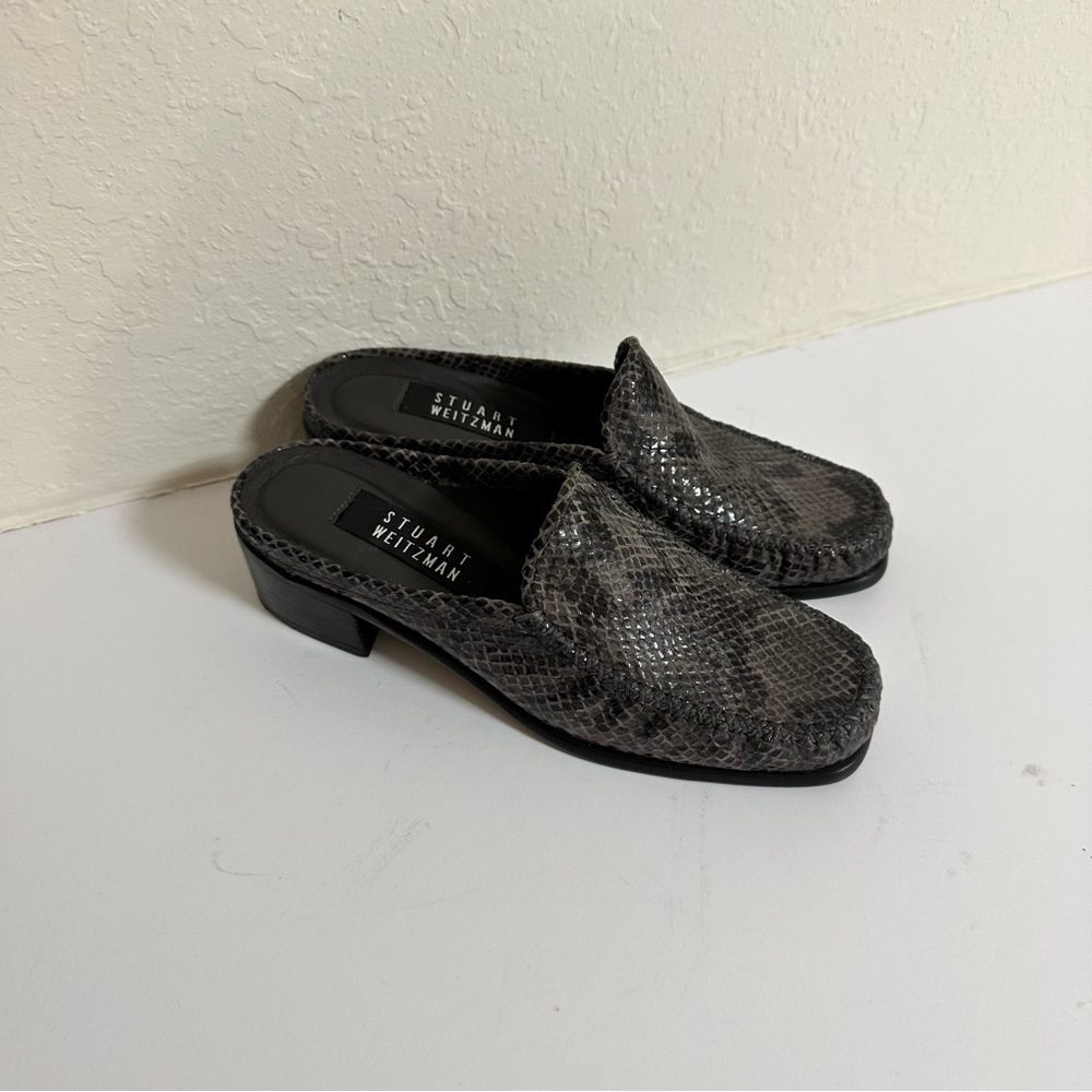 Vintage Stuart Weitzman Snakeskin Mules – Leather Sole, Size 5B, Made in Spain
